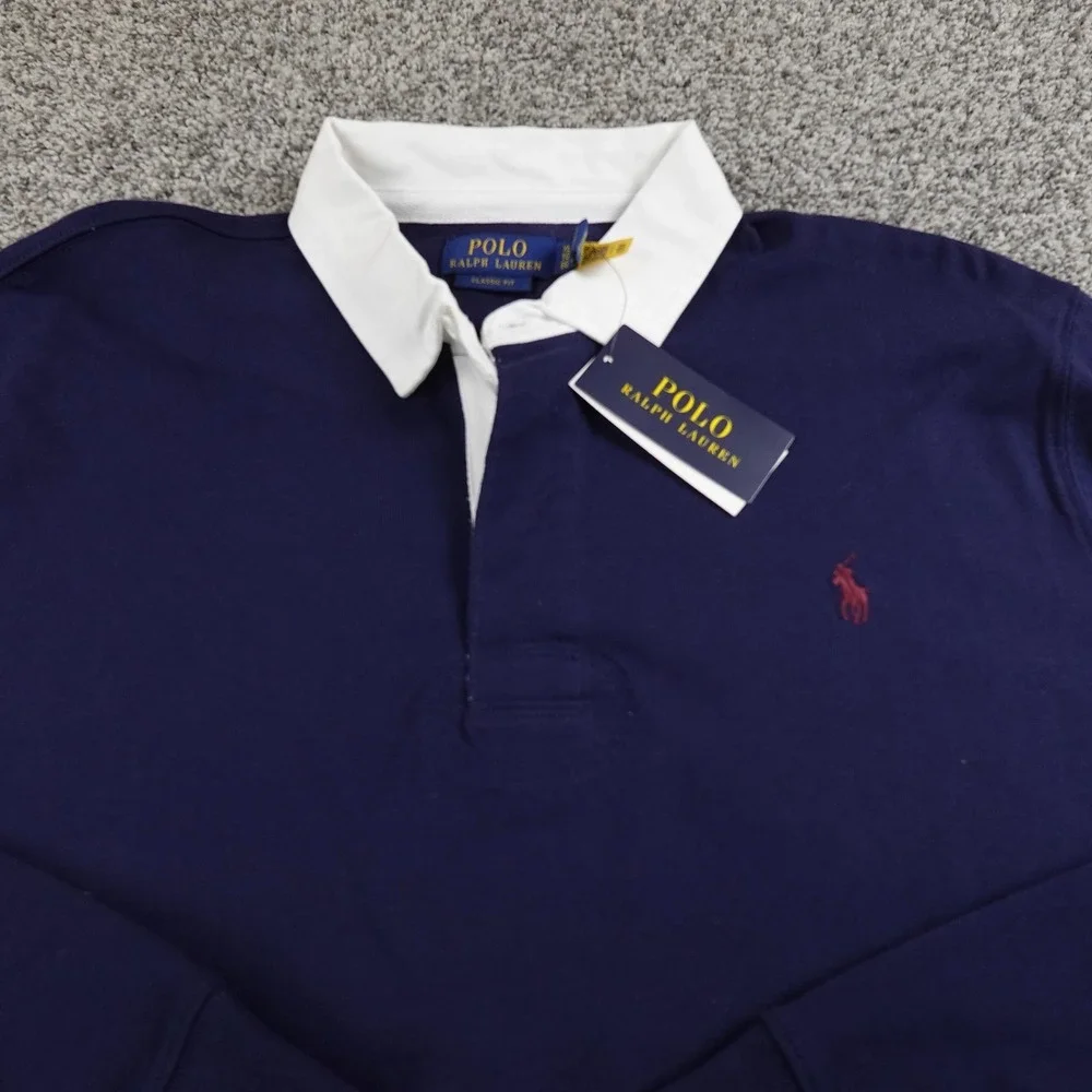 NEW Polo Ralph Lauren Rugby Shirt Mens XL Blue Golf Long Sleeve Pony Logo Preppy - Picture 3 of 15